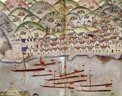 Arte otomano: vista de Marsella, Francia (miniatura) de Ottoman School