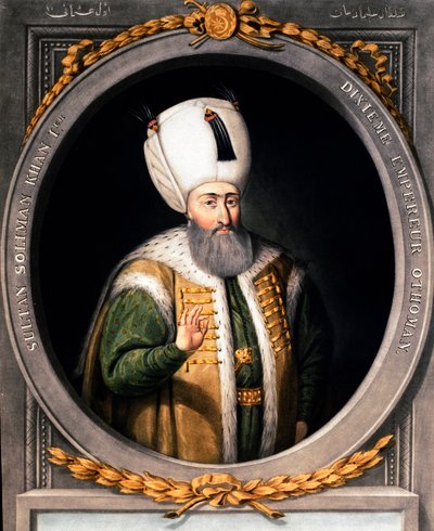 Imperio Otomano: Retrato de Solimán I el Magnífico (1494-1566), Décimo Sultán Otomano. Miniatura del siglo XVI. Estambul, biblioteca del Museo Topkapi Sarayi de Ottoman School