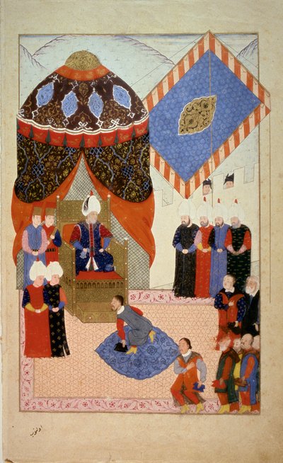 Imperio Otomano: Sultán Solimán I el Magnífico (1520-1566) rodeado de cortesanas. Miniatura tomada de 