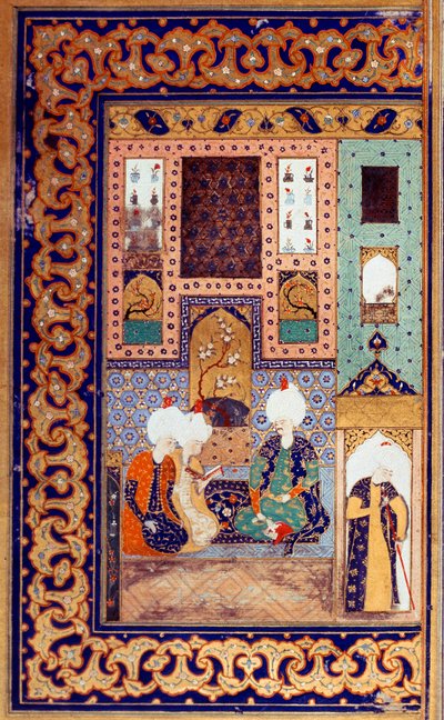 Representación del Sultán Selim I llamado el Terrible (1470-1520) acompañado de dos de sus súbditos. Miniatura tomada del 
