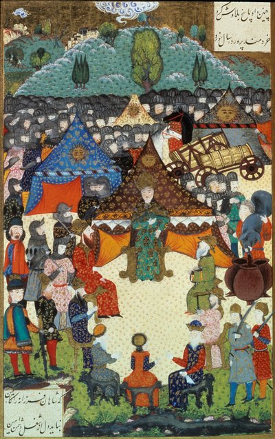 Imperio Otomano: representación del Sultán Solimán (Suleyman) I llamado el magnífico (1520-1566) en su corte. Miniatura tomada de 