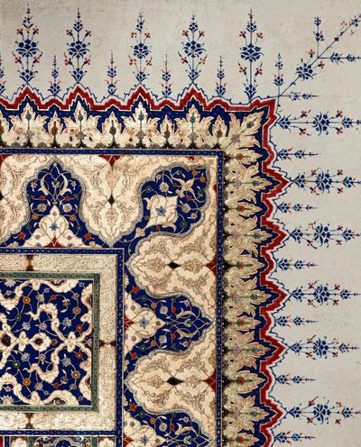 Arte otomano: detalle de página del códice B 373, miniatura. Siglo XVI. Estambul, Biblioteca del Museo Topkapi Sarayi de Ottoman School