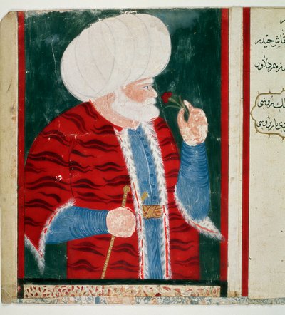 Retrato de Barbarroja (Khizir Khayr ad-din (Barbaros Hozor Hayreddin Pasha) (1466-1546) Gran Almirante del Imperio Otomano después de una carrera como pirata. Miniatura del manuscrito Ms. H. 2134 de Ottoman School