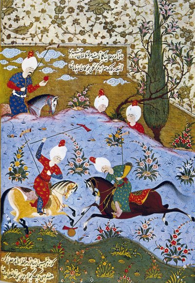 Príncipe jugando al polo, ilustración de Divan-i Nevai, poemas recopilados por Ali Sir Nevai de Ottoman School
