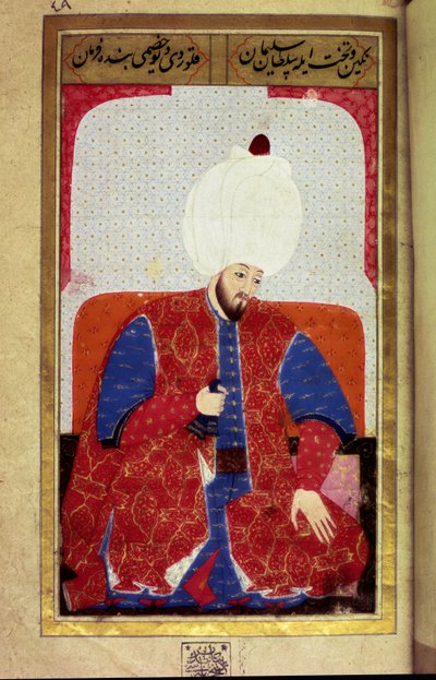 Solimán I el Magnífico (1494-1566), Sultán Otomano. Miniatura del manuscrito 