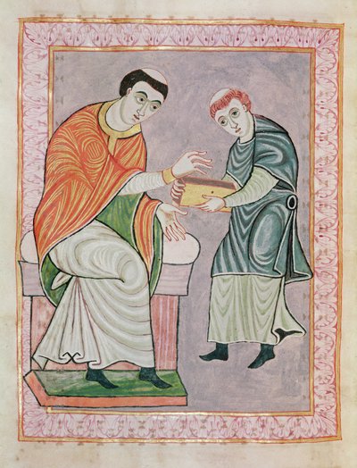 El escriba Anno ante Gero, del Codex Gero de Ottonian