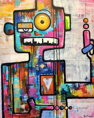 Robot de arte urbano lleno de colorido de Owe Emfestav