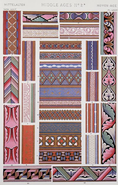 Decoración de estilo medieval, Placa LXVII de Grammar of Ornament, por Owen Jones, Londres de Owen Jones