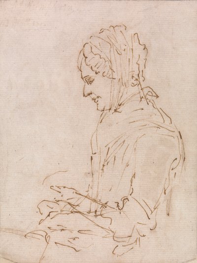 Estudio de la madre del artista cosiendo de Ozias Humphry