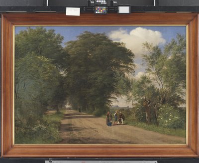 Un Camino Rural cerca de la Mansión Vognserup, Zelanda. El Pintor J.Th. Lundbye Dibujando al Borde del Camino de P.C. Skovgaard