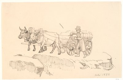 Un campesino caminando junto a su carro de bueyes de P.C. Skovgaard