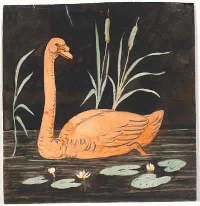 Un cisne sobre fondo negro. Boceto decorativo. de P.C. Skovgaard