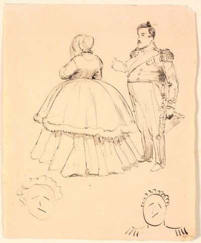 Caricatura de Federico VII y la condesa Danner; abajo de Christian VIII de P.C. Skovgaard