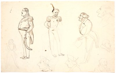 Caricatura de Federico VII y otros, incluyendo a Grundtvig, probablemente Orla Lehmann y otros de P.C. Skovgaard