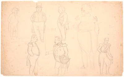 Caricatura de A.S. Ørsted, Federico VII, Cristián VIII y probablemente Federico VI de P.C. Skovgaard