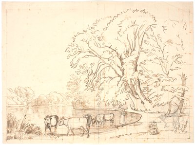 Vacas junto a un lago en el bosque de P.C. Skovgaard