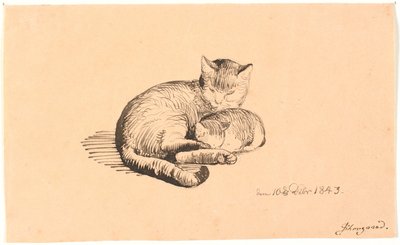 Gato acostado con su cría de P.C. Skovgaard