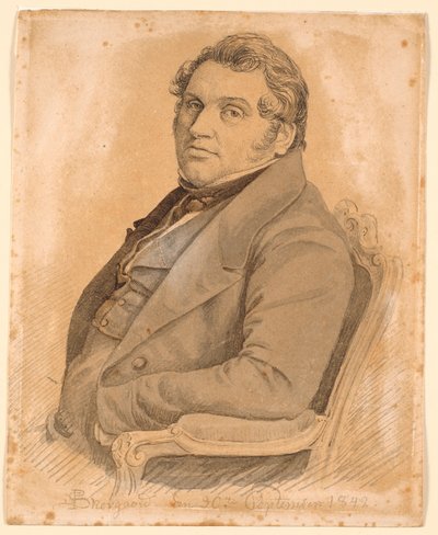 Retrato de un hombre corpulento sentado, medio cuerpo, tres cuartos de perfil hacia la izquierda de P.C. Skovgaard