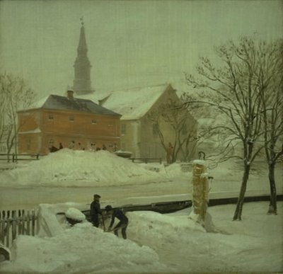 Vista desde la casa del artista en la propiedad de Løweners en Christianshavn. Día de invierno con nieve de P.C. Skovgaard