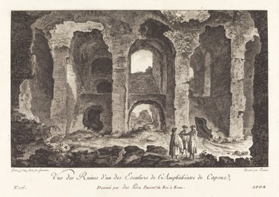 Vista de las ruinas de una de las escaleras del anfiteatro de Capua de P.F. Germain after Louis Jean Desprez