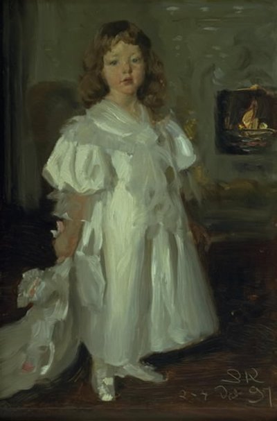 Una niña pequeña, Helga Melchior, con un vestido largo de Peder Severin Krøyer