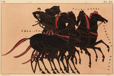 Impresión de la decoración en una ánfora griega, mostrando a Afrodita conduciendo a Poseidón en un carro, c. 1858 de P. Bineteau
