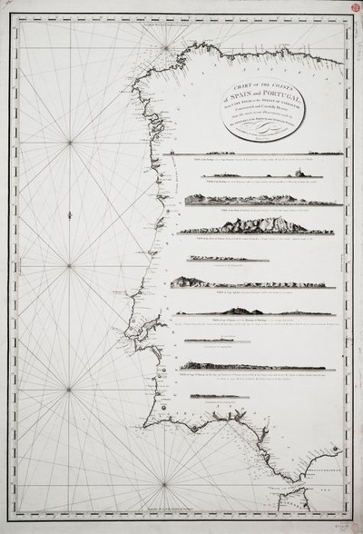 Carta de las costas de España y Portugal, desde el cabo de Pinas hasta el estrecho de Gibraltar, construida y dibujada cuidadosamente a partir de las observaciones más recientes hechas por los oficiales de las armadas francesa y española. de P. Steel