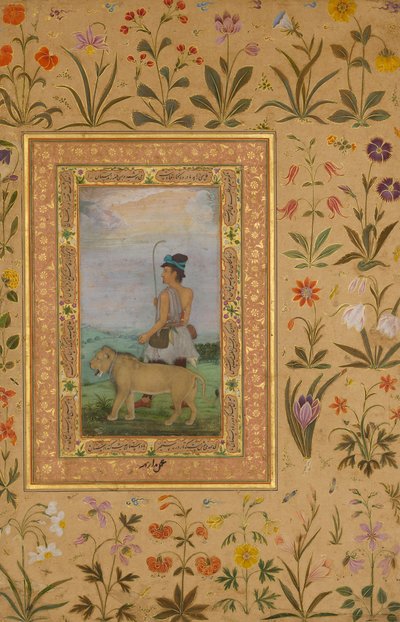 Derviche con un León, Folio del Álbum Shah Jahan, verso: ca. 1630, recto: ca. 1500 de Padarath