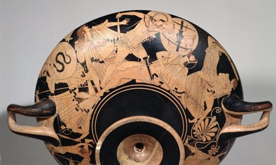 Detalle de una copa de figuras rojas del ático que representa escenas de la Guerra de Troya, c.490 a.C. (detalle) de Painter Brygos