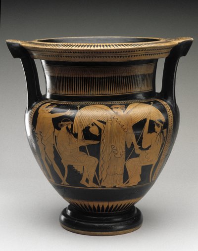 Crátera de columna de figuras rojas con escena de Zeus y Hera, 480-460 a.C. de Painter Syriskos