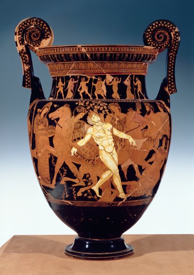Cráter de volutas de figuras rojas ático que representa la muerte del gigante de bronce, Talos de Painter Talos
