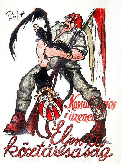 Revolucionario húngaro estrangulando al águila bicéfala austrohúngara y proclamando la proclamación de Kossuth 