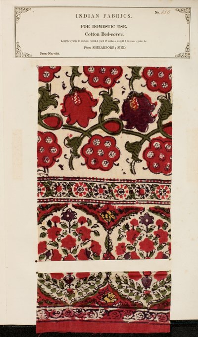 Muestra de cubrecama de algodón de Shikarpore en Sind, de La Colección de los Fabricantes de Textiles de la India, por John Forbes Watson, publicada en 1866 de Pakistani School