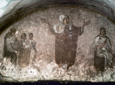 ARTE PALEOCRISTIANO: Catacombe di St. Priscilla. Cubible de la Velata. finales del siglo III (fresco) de Paleo Christian