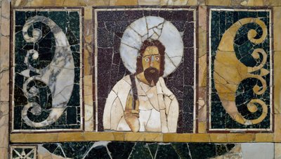 Mármol incrustado que representa el rostro de Cristo, artefacto de Roma, Italia, período cristiano temprano de Paleo Christian