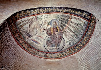 Arte cristiano temprano: Redentor dando la ley (paz), mosaico del ábside, siglo IV de Paleo Christian