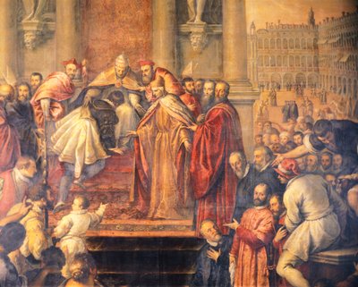 El Papa enviando al joven Otto a Barbarroja para negociar la paz (fresco) de Palma Il Giovane