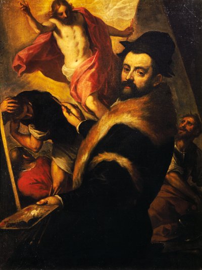 Autorretrato mientras pinta la Resurrección de Palma Il Giovane