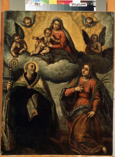 Virgen y Niño con Santos. Pintura de Jacopo Palma il Giovane (El joven de Palma Il  Giovane
