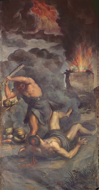 Interior de la puerta del panel del órgano que representa a Caín y Abel, 1600 de Palma Il Giovane