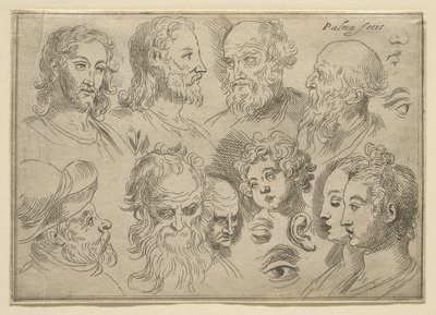 Placa de boceto con diez cabezas, 1636 de Palma Il Giovane