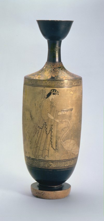 Lécito ático de fondo blanco con Artemisa y un cisne, c.490 a.C. (cerámica) de Pan Painter