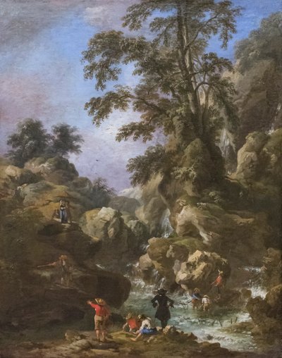 Paisaje con cascada y figuras de Pandolfo Reschi