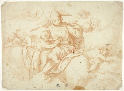 La Virgen y el Niño sentados en las nubes de Paolo Farinati