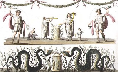 Frescos del lararium de una casa privada en Pompeya, de 