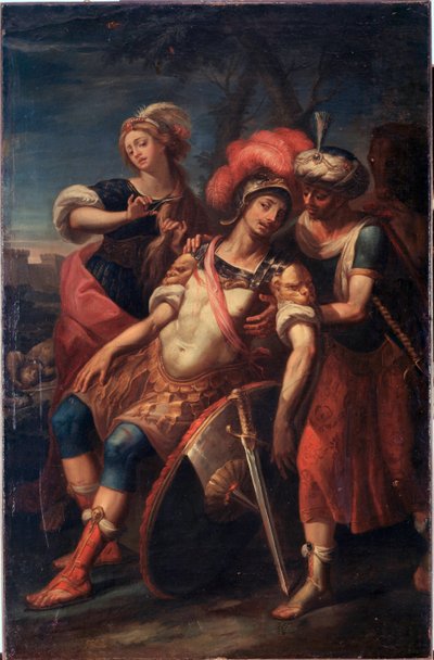 Erminia y Vafrino descubren al herido Tancredo (canto 19 de Jerusalén Liberada por Torquato Tasso) de Paolo Girolamo Brusco