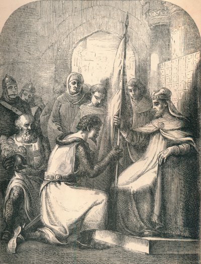 Hugo de Vermandois recibiendo una bandera consagrada del Papa Urbano de Paolo Priolo