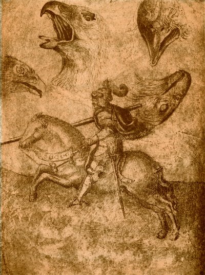 Caballero con lanza y estudios de aves de Paolo Uccello