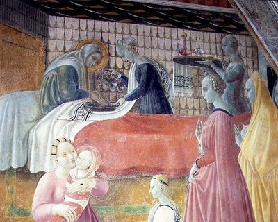 El nacimiento de la Virgen, (detalle) del ciclo Las vidas de la Virgen y San Esteban, de la Cappella dell