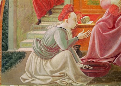 El Nacimiento de la Virgen, una sirvienta sentada, del ciclo de frescos de Las Vidas de la Virgen y San Esteban (detalle) de Paolo Uccello